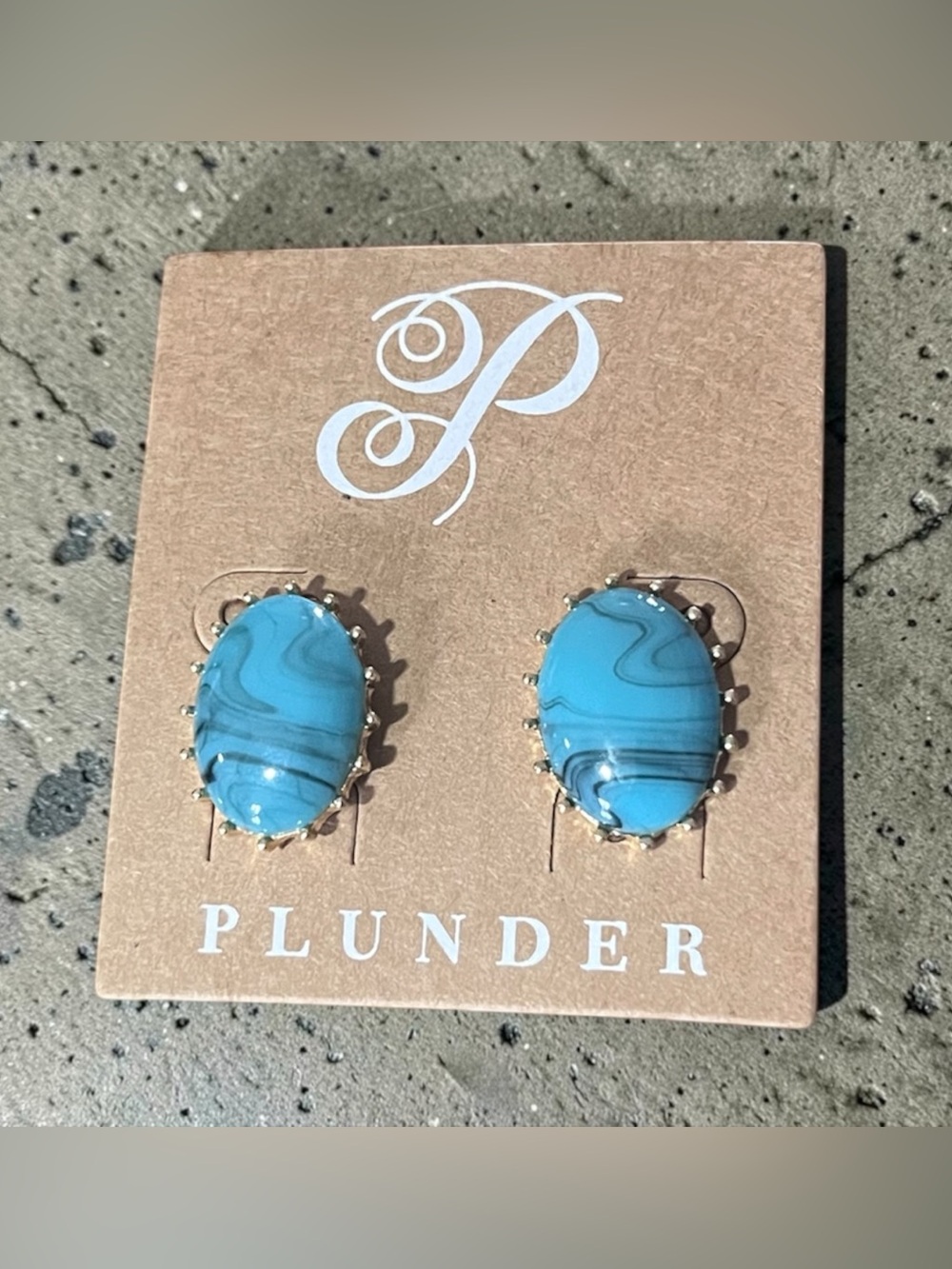 Plunder Blue Marble Oval Stud Earrings